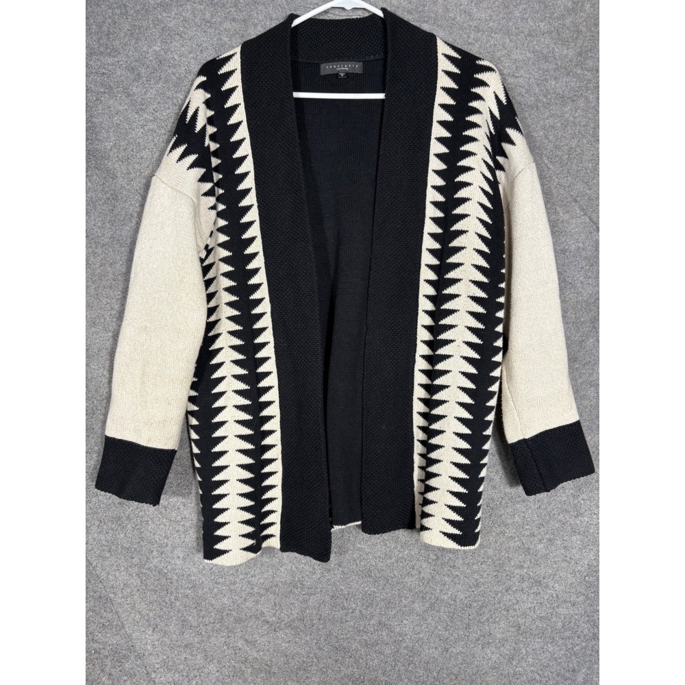 Sanctuary Clothing Womens Small Geometric Open Front Cardigan Black Cream XW254X